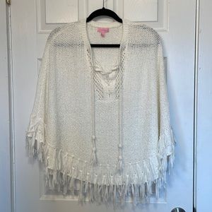 Lilly Pulitzer white fringe poncho
